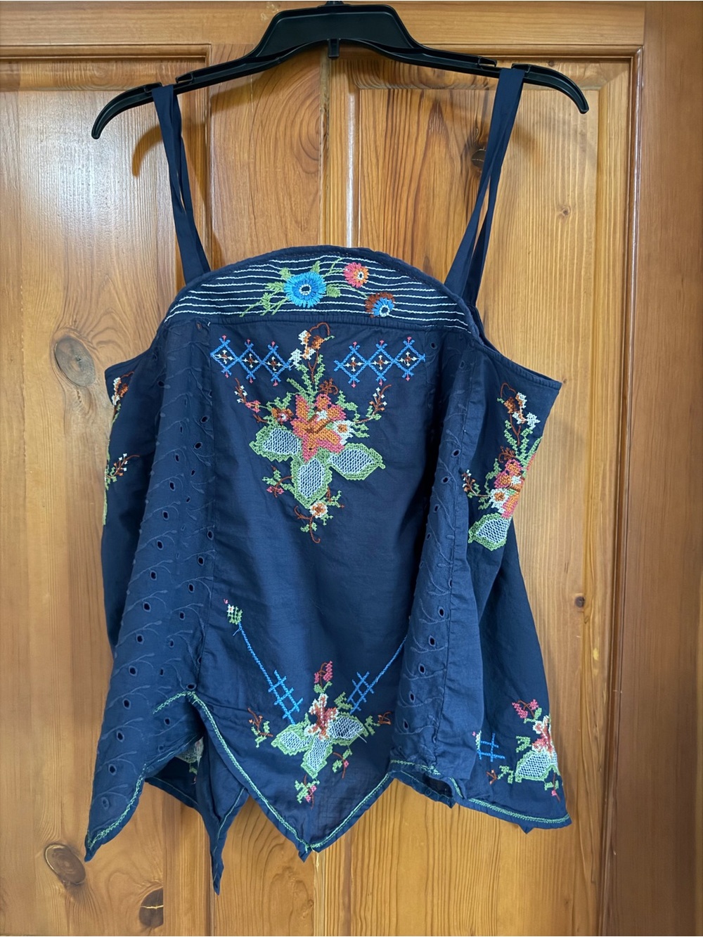 Anthropologie Navy Embroidered Floral Handkerchief Cami
